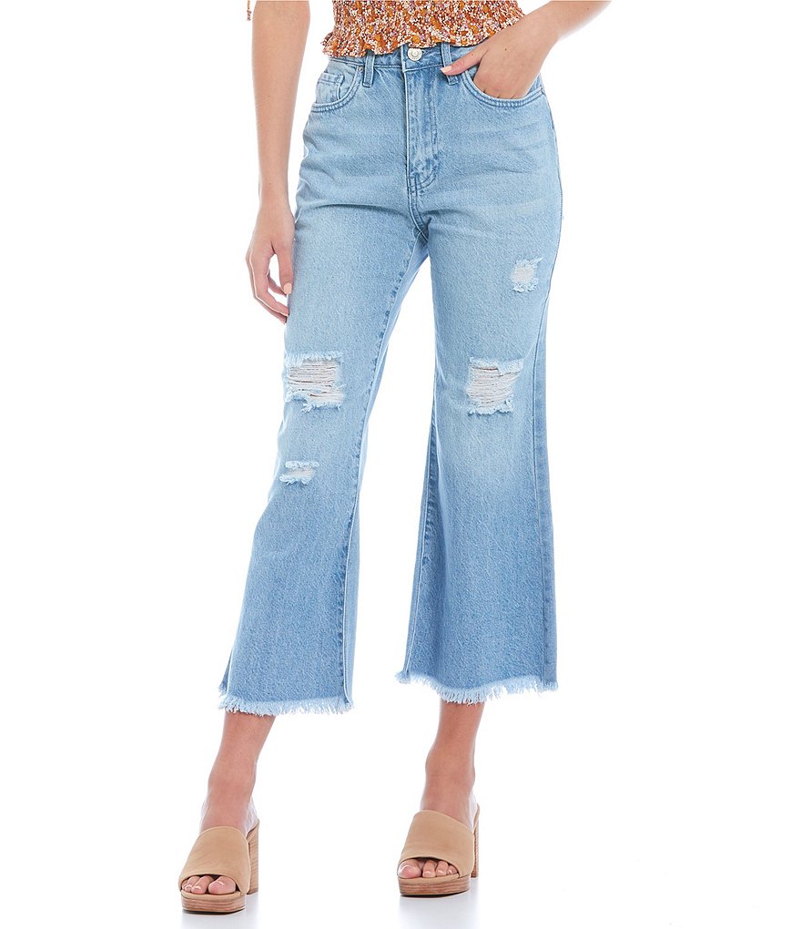 YMI Jeanswear High Rise Cropped Frayed Wide Leg Jeans