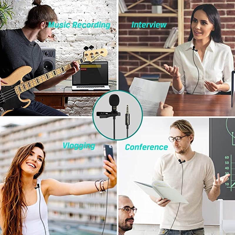 Professional Lavalier Lapel Microphone Omnidirectional Condenser Mic for iPhone Android SmartphoneRecording Mic for YoutubeInterviewVideo