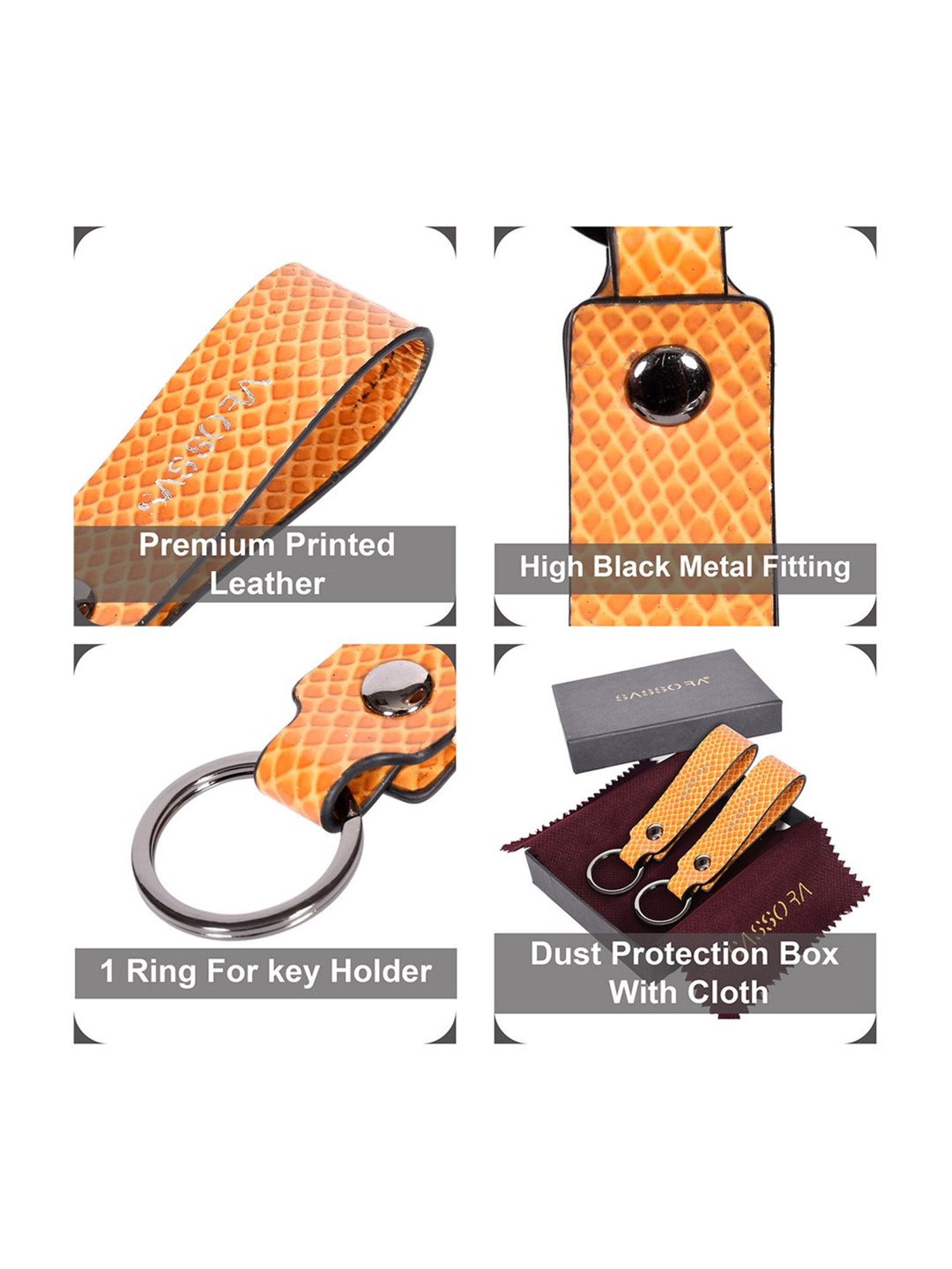 SASSORA Yellow Leather Keychain Key Ring Holders Anniversary Gift, Birthday Gift - Pack of 2