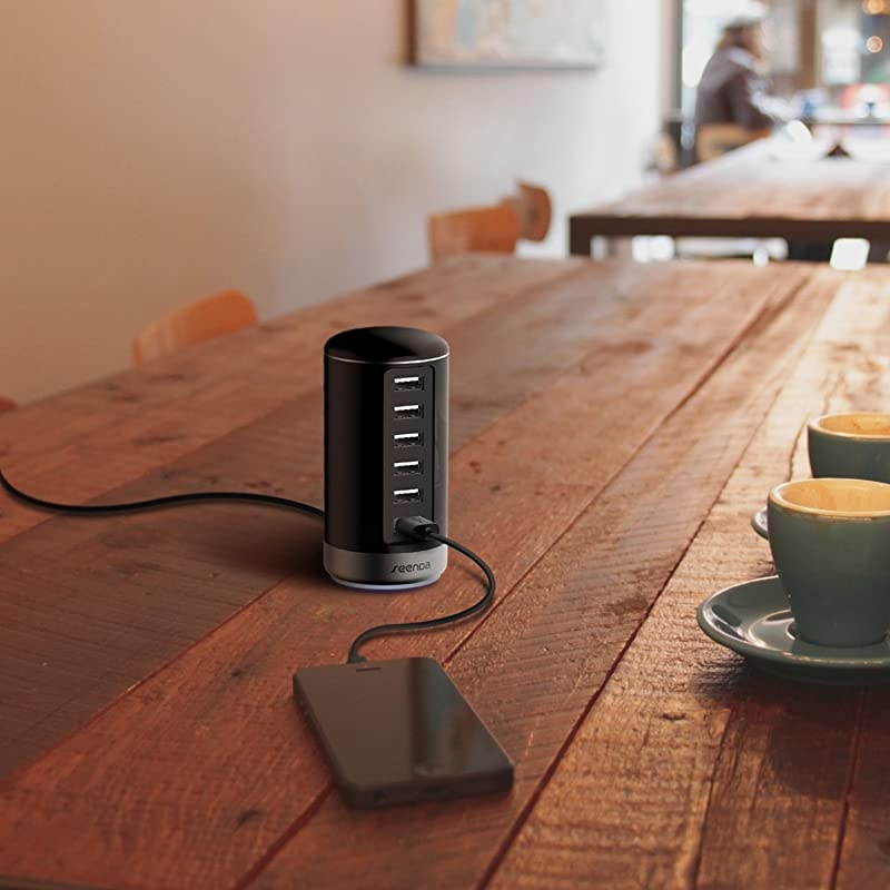 USB Charger Multi Wall Charger Port 6Port USB Charging Station with Smart Identification White Gold