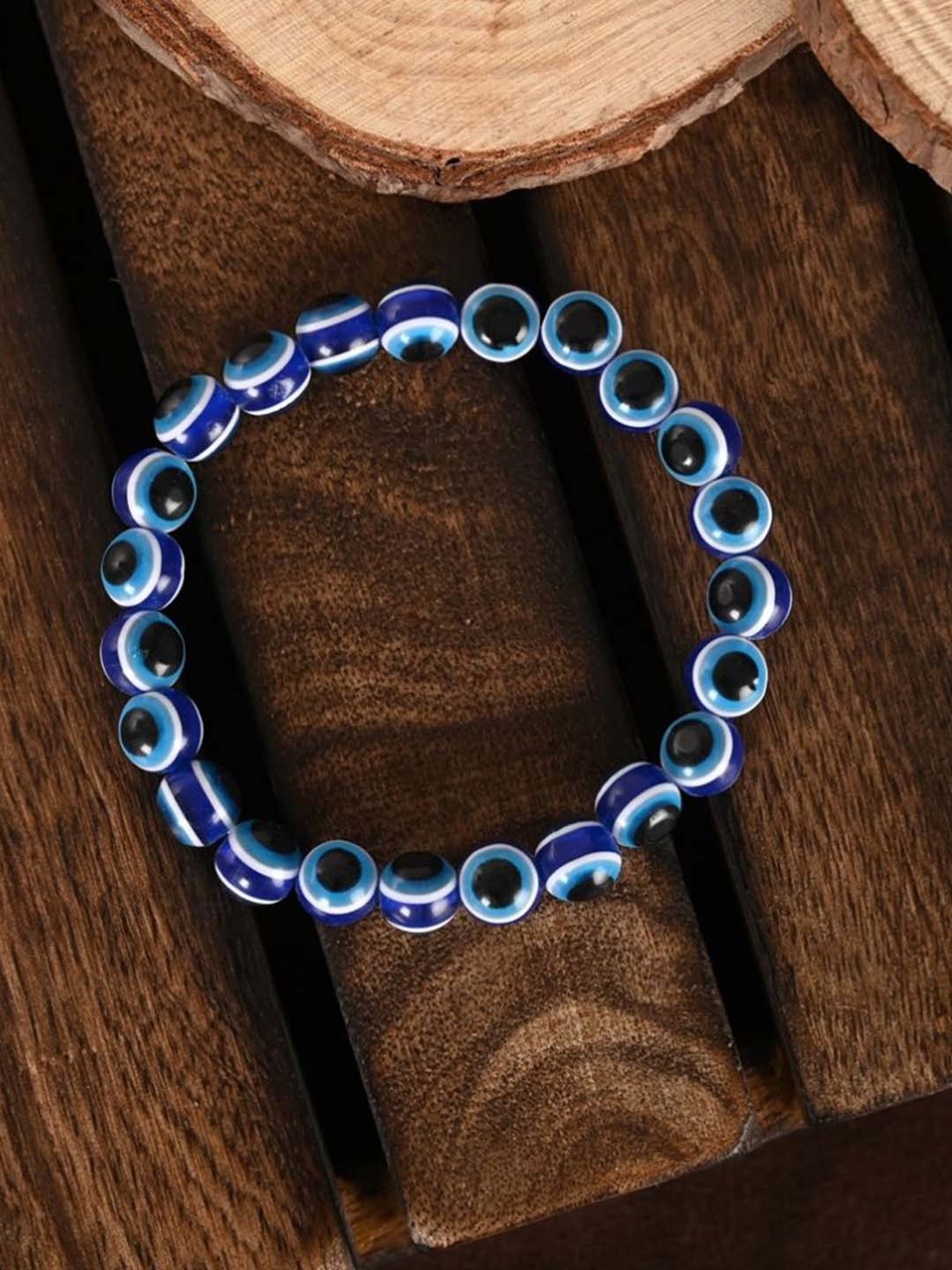 NVR Black & Blue Evil Eye Elasticated Bracelet for Unisex