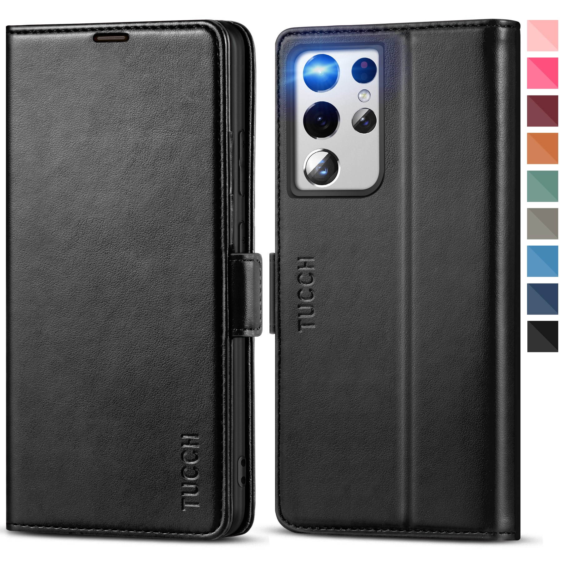 TUCCH Galaxy S21 Ultra Wallet Case, Magnetic Shockproof PU Leather Case with[Kickstand][RFID Blocking][TPU Shell] Protective Flip Cover Compatible with Galaxy S21 Ultra 5G (6.8''), Myrtle Green