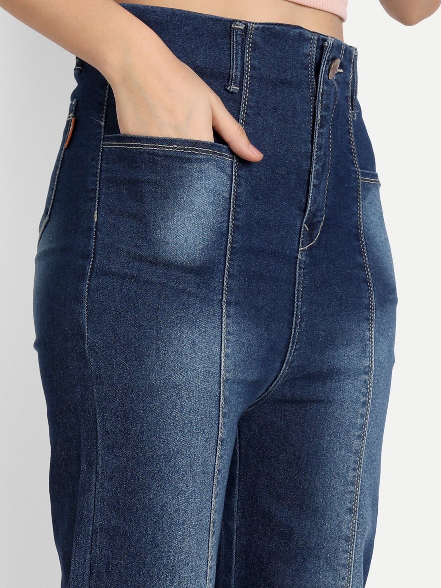 Angelfab Dark Blue Cotton Relaxed Fit High Rise Jeans