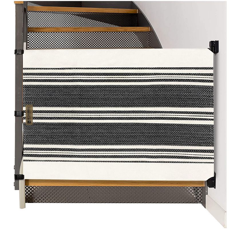 The Stair Barrier Wide Wall to Banister Retractable Fabric Baby and Pet Safety Gate for Staircases, 43 to 52 Inch, Farmhouse Black Lines