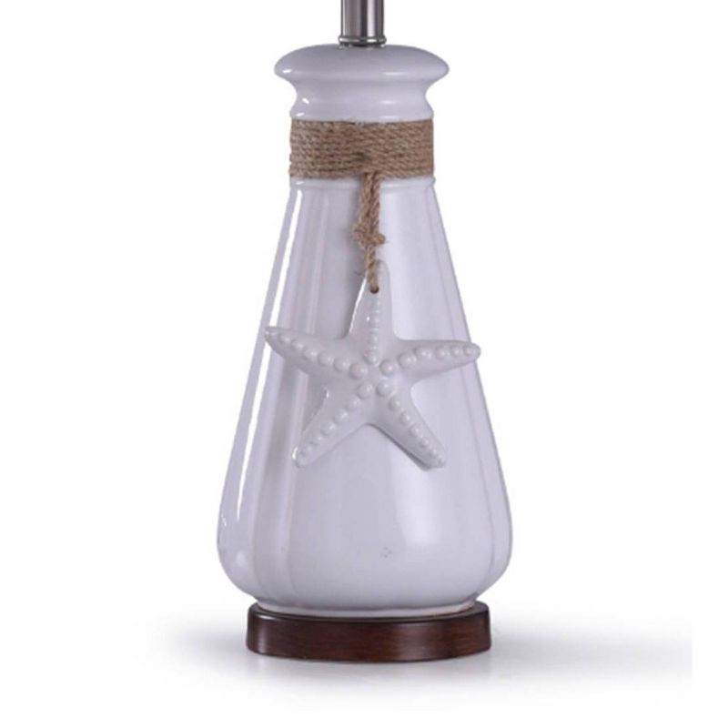 Serenity Seaside Ceramic Table Lamp with Starfish and Rope Detail White Shade White - StyleCraft