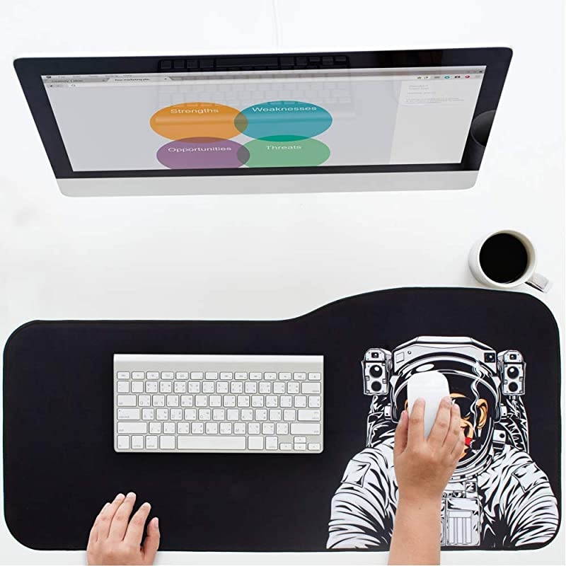 Extended Mouse pad - Curve Design Gaming Mouse pad - Stitched Edges & Skid Proof Rubber Base - 29" x 13.8" x 0.12" X-Large Mouse Keyboard Desk Mat for Computer Laptop (Monkey Astronaut)