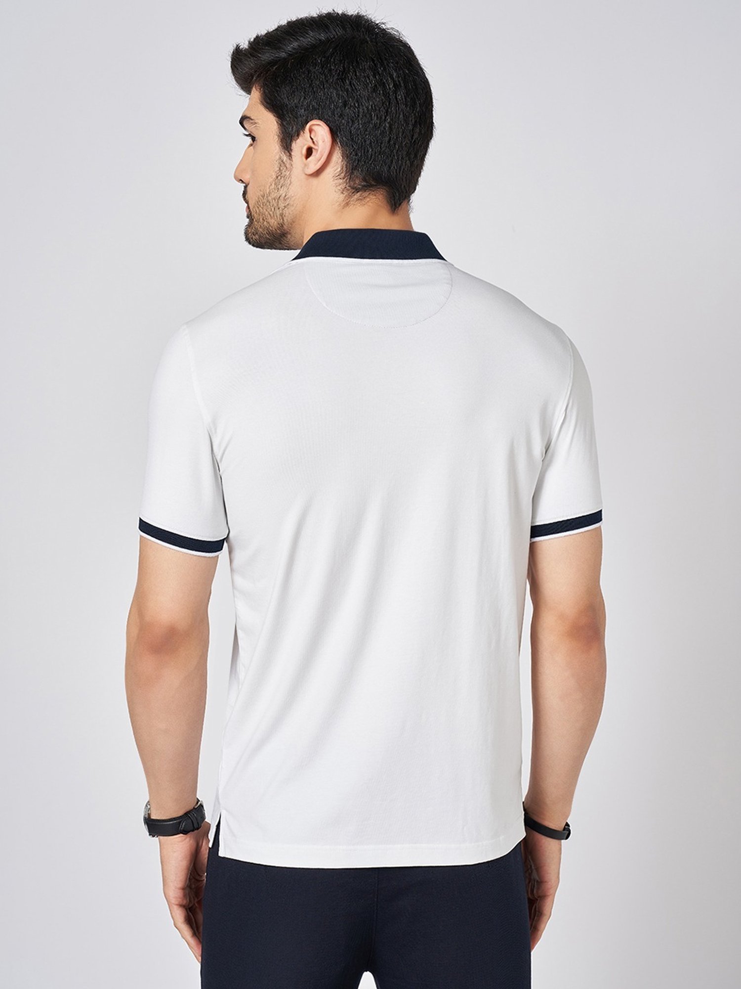 Byford By Pantaloons White Cotton Slim Fit Printed Polo T-Shirt