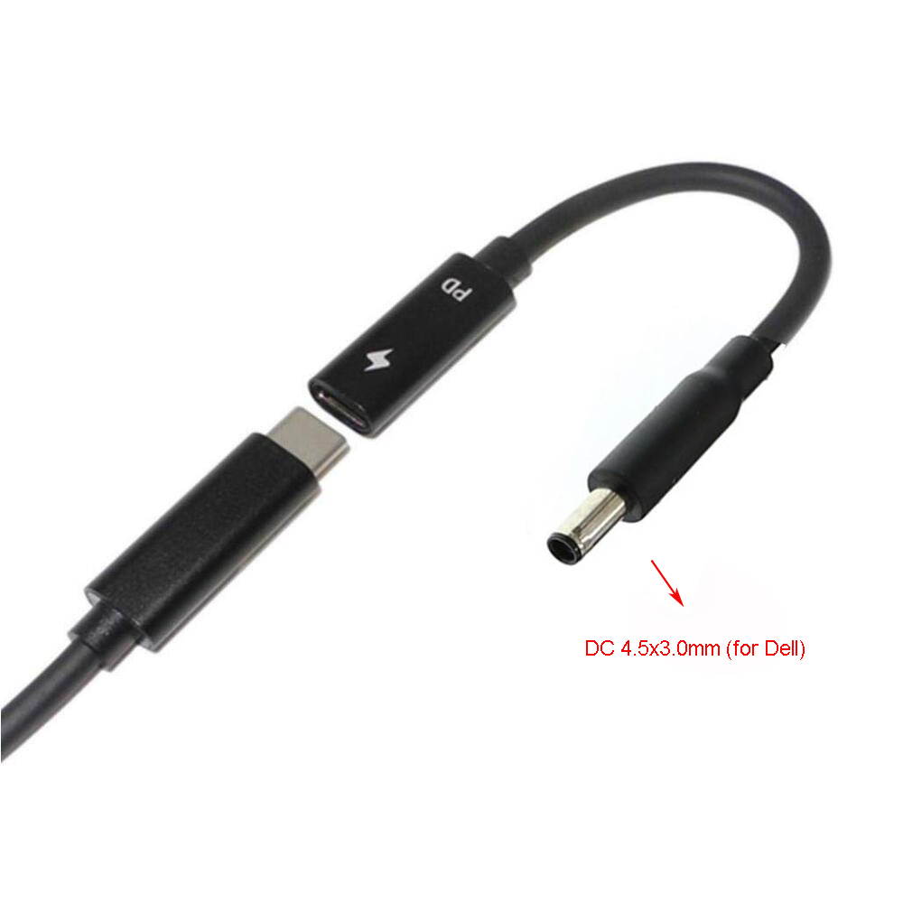 Laptop DC Power Supply Adapter Cable Cord USB 3.1 Type C PD Female to 4.5x3.0mm (Black Tip) Male Plug Converter for Dell 65W or below laptops