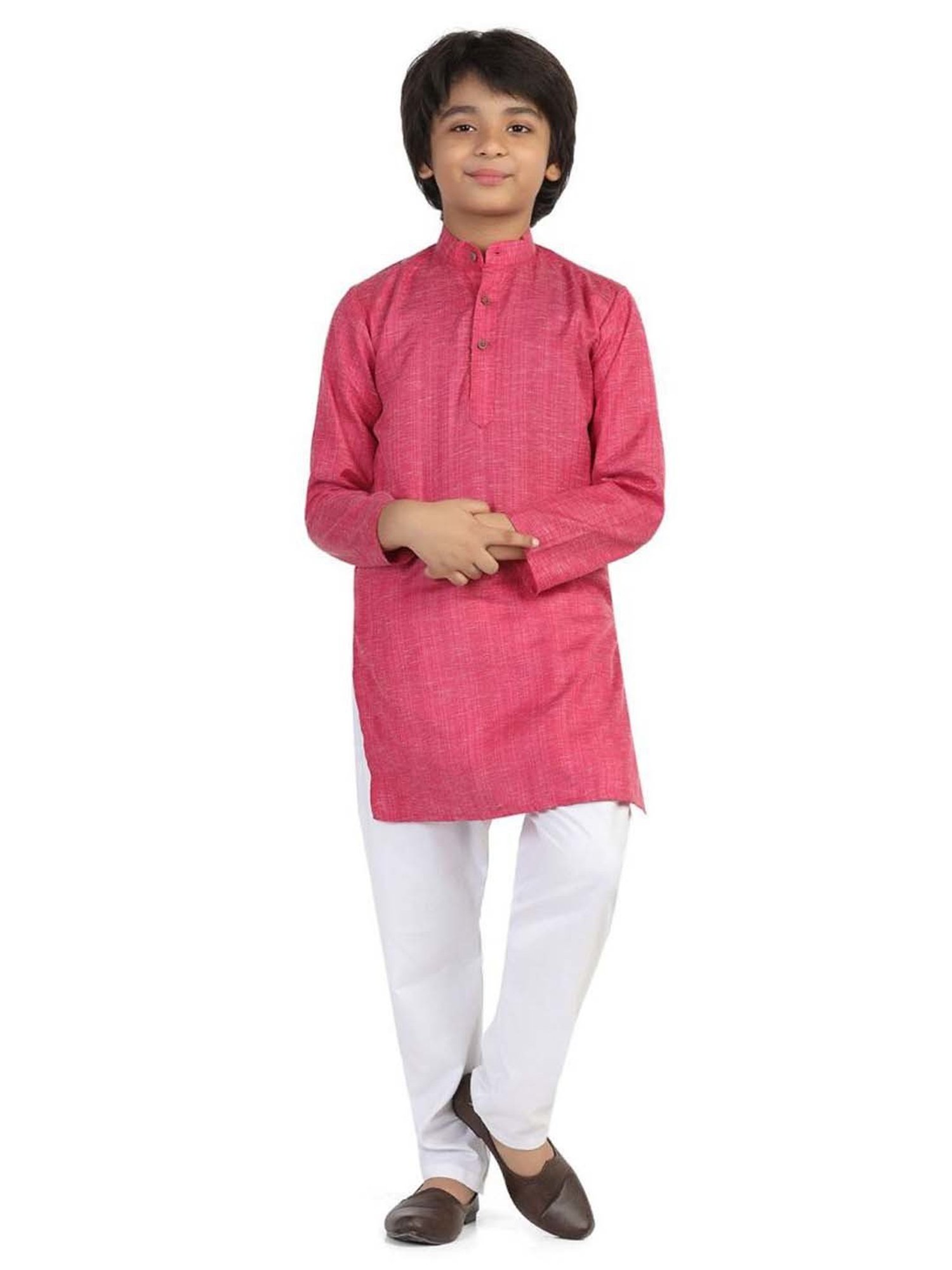 TAHVO Kids Pink & White Slim Fit Full Sleeves Kurta Set