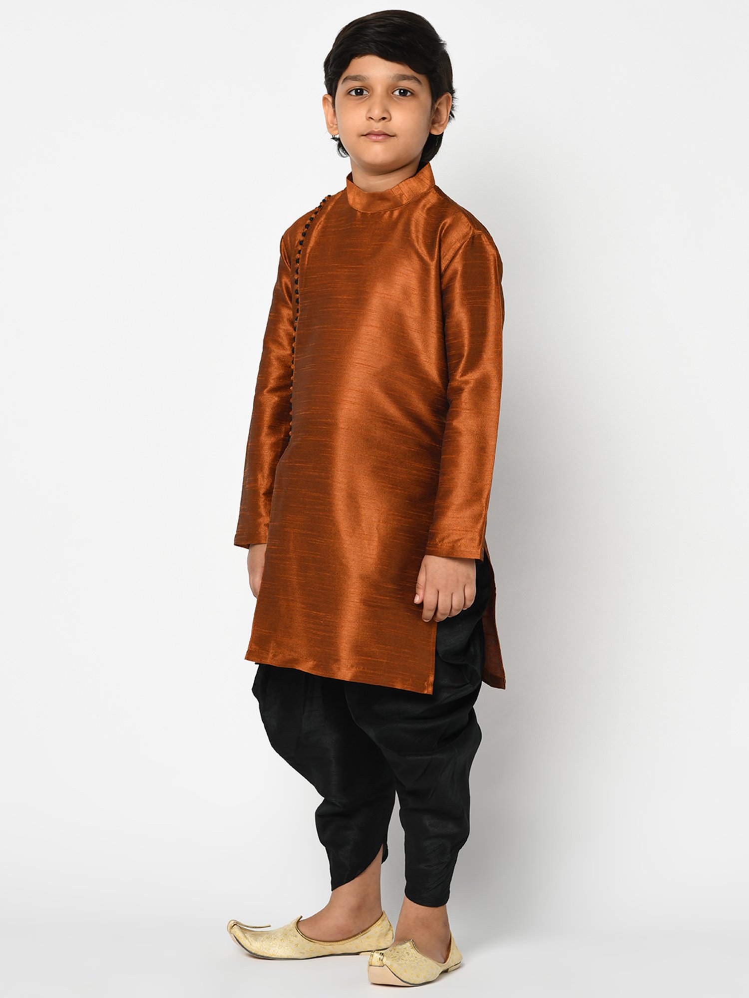 Deyann Kids Rust & Black Solid Full Sleeves Kurta with Dhoti