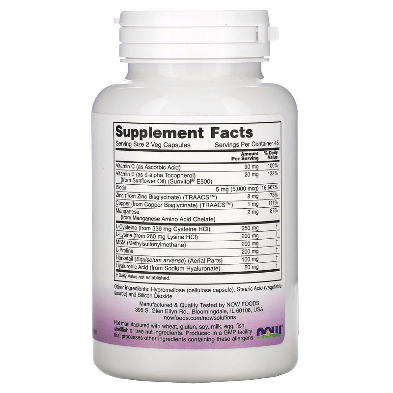 Now Foods Solutions, Vegan Hair, Skin & Nails, 90 Veg Capsules, Dietary Supplements