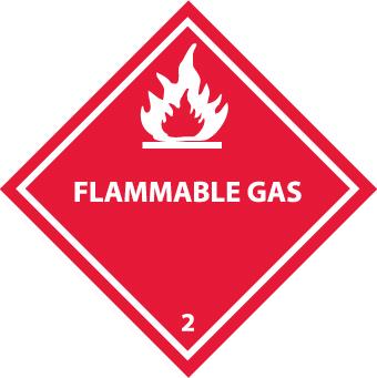 NMC DL2AL-DOT SHIPPING LABELS, FLAMMABLE GAS 2, 4X4, PS PAPER, 500/RL (1 ROLL)