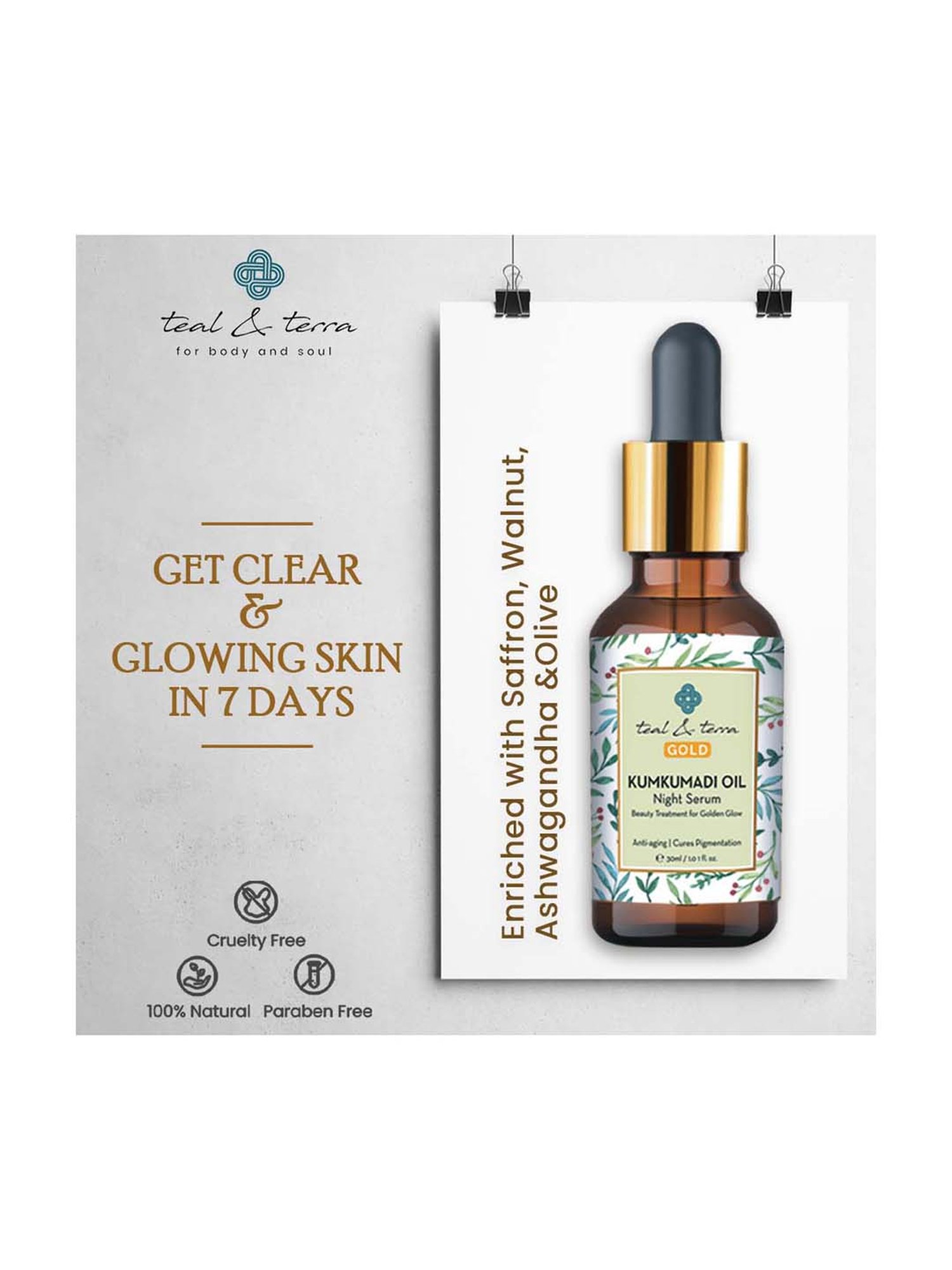 Teal & Terra Anti-Ageing Kumkumadi Oil Night Serum - 30 ml