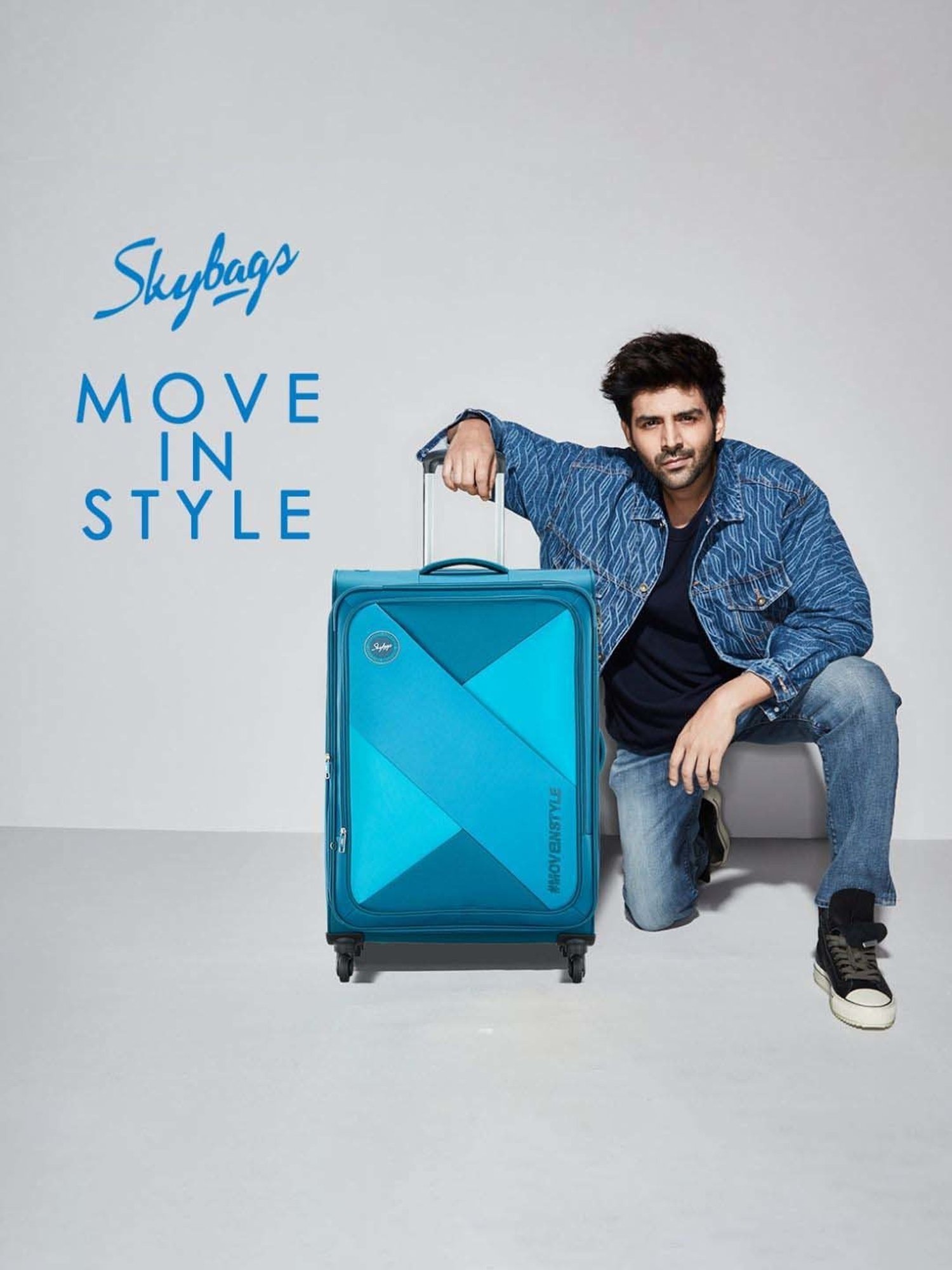 Skybags Converge Plus Sec Blue Color Block Soft Large Trolley Bag - 47.8 cm