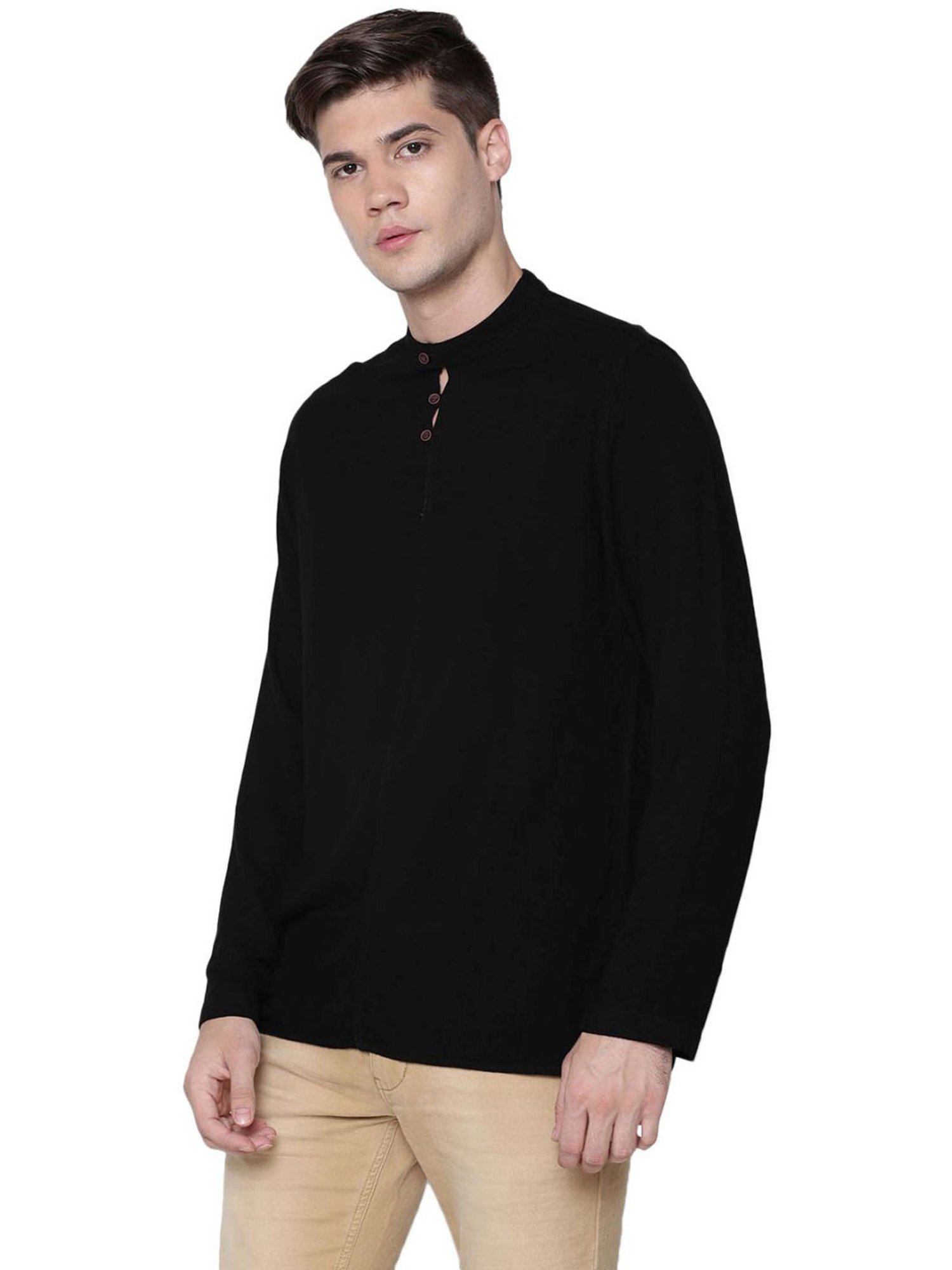 Identiti Black Tapered Fit Short Kurta