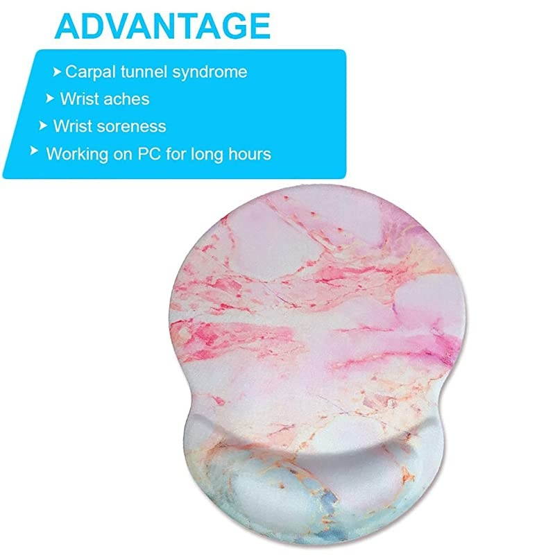 Wrist Support Mouse Pad Anti Slip Rubber Wrist Rest Mousepads 8.75in X7.5in Small Desktop Notebook Mouse Mat for Working and Gaming(Purple Pink Marble-Wrist)