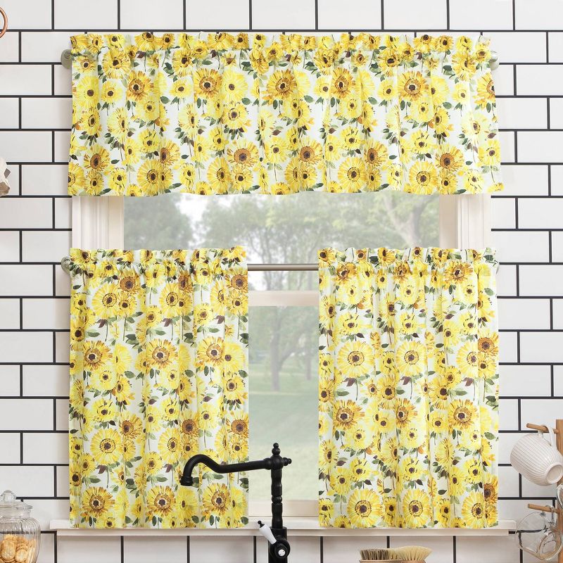 14"x54" Sunflower Print Semi Sheer Rod Pocket Kitchen Curtain Valance Yellow - No. 918