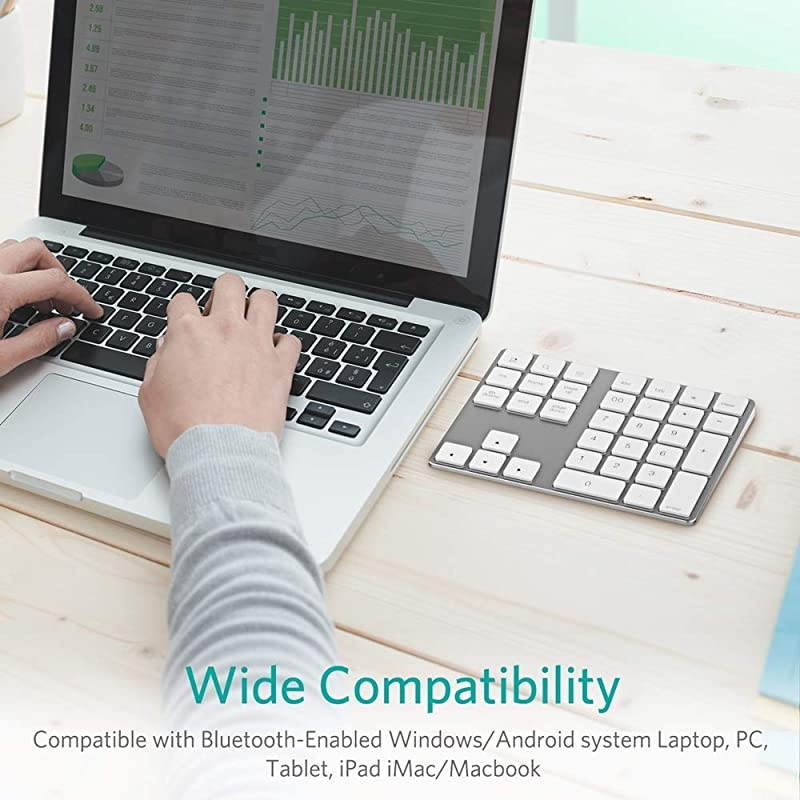 Numeric Keypad Portable Wireless 34Key External Number pad with Multiple Shortcuts for Computer Laptop Windows Surface Compatible with Apple iMac Mackbook iPad White