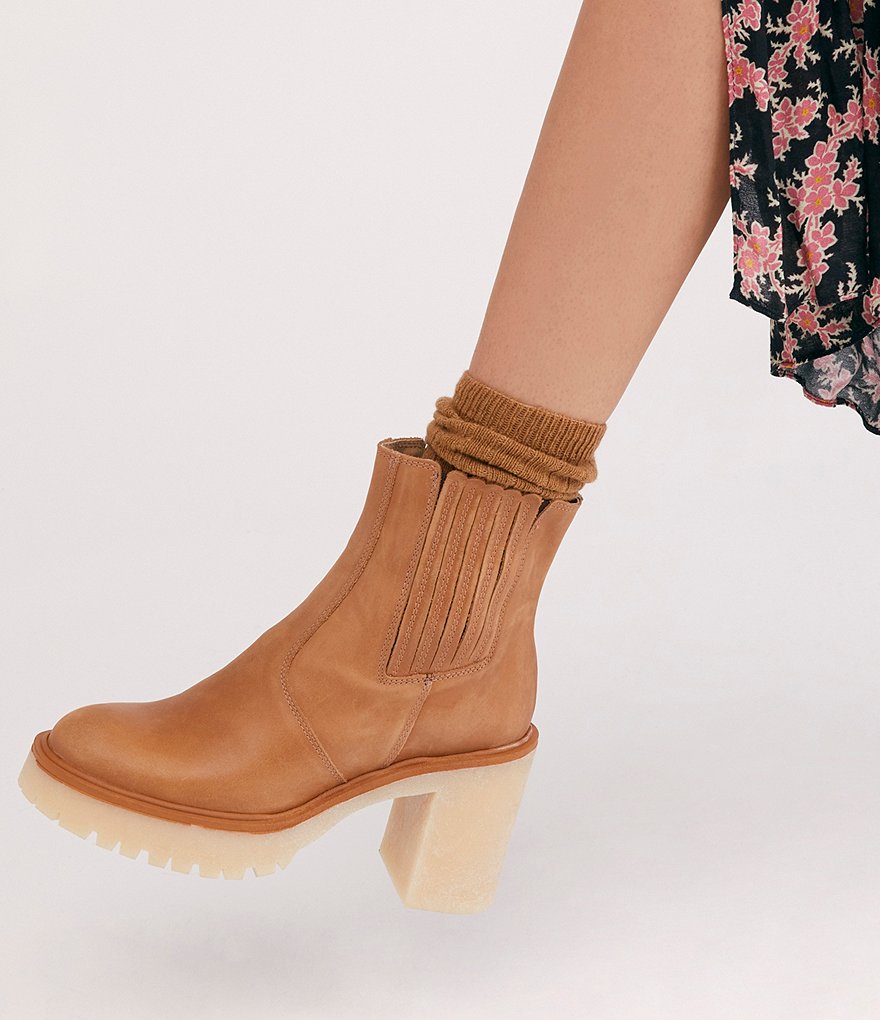 Free People James Leather Block Heel Chelsea Booties