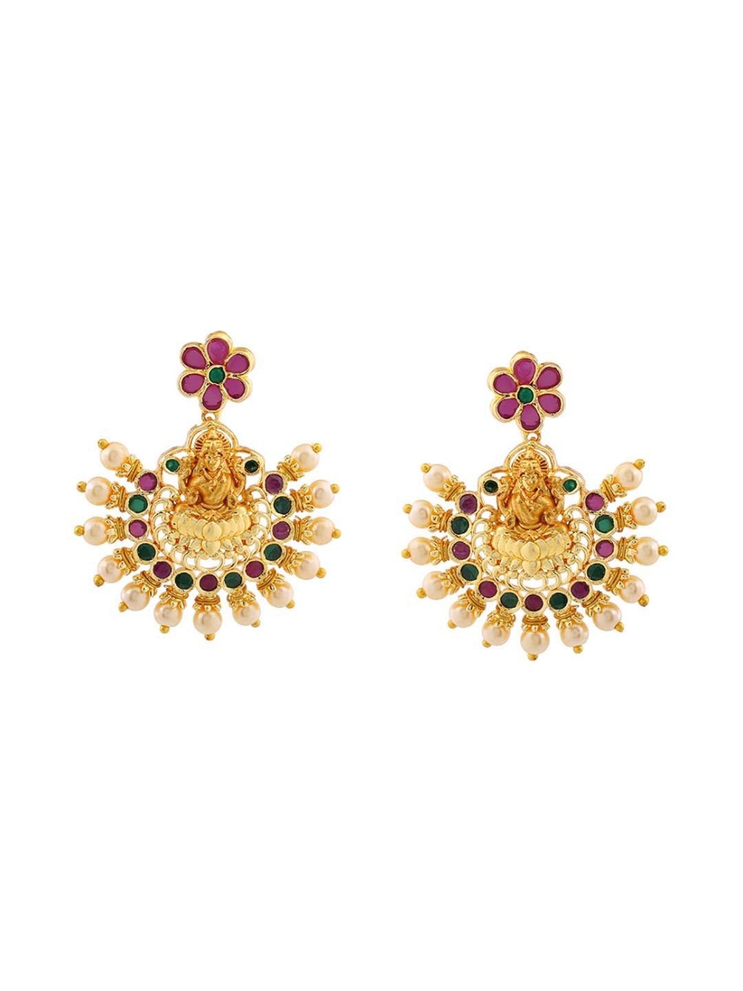 Estele Gold-Plated CZ Holy Laxmi Ji Designer Bridal Necklace Combo Set for Women