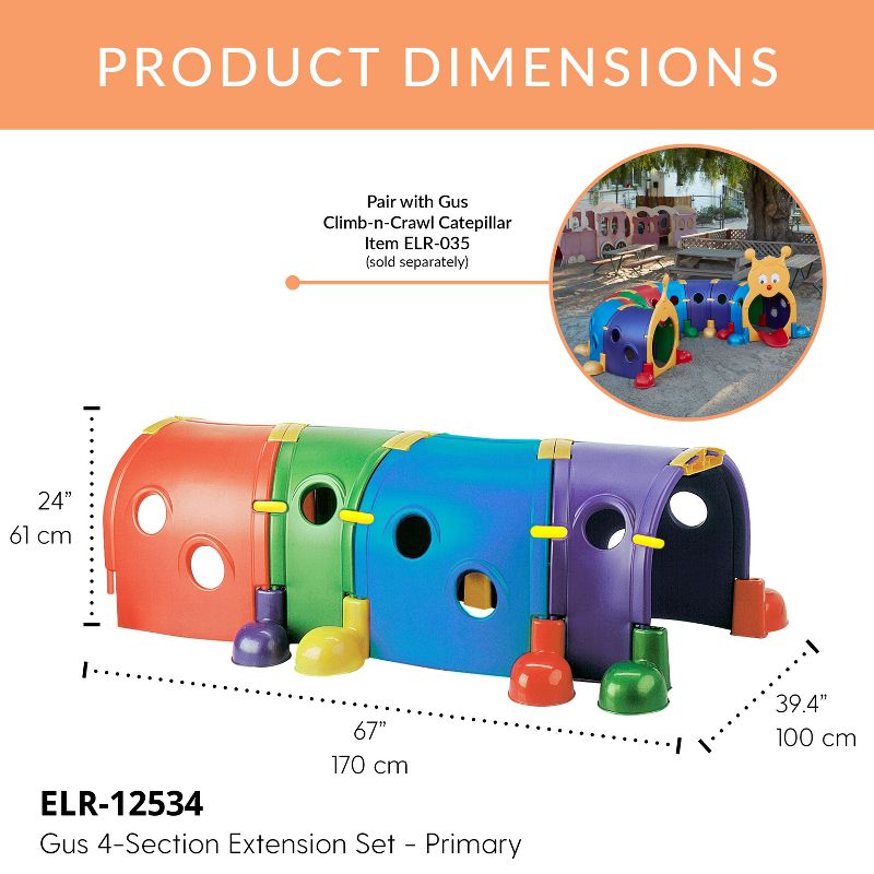 ECR4Kids Extension for Climb-N-Crawl Caterpillar Tunnel Gus 4-Section Expansion Set Indoor Outdoor