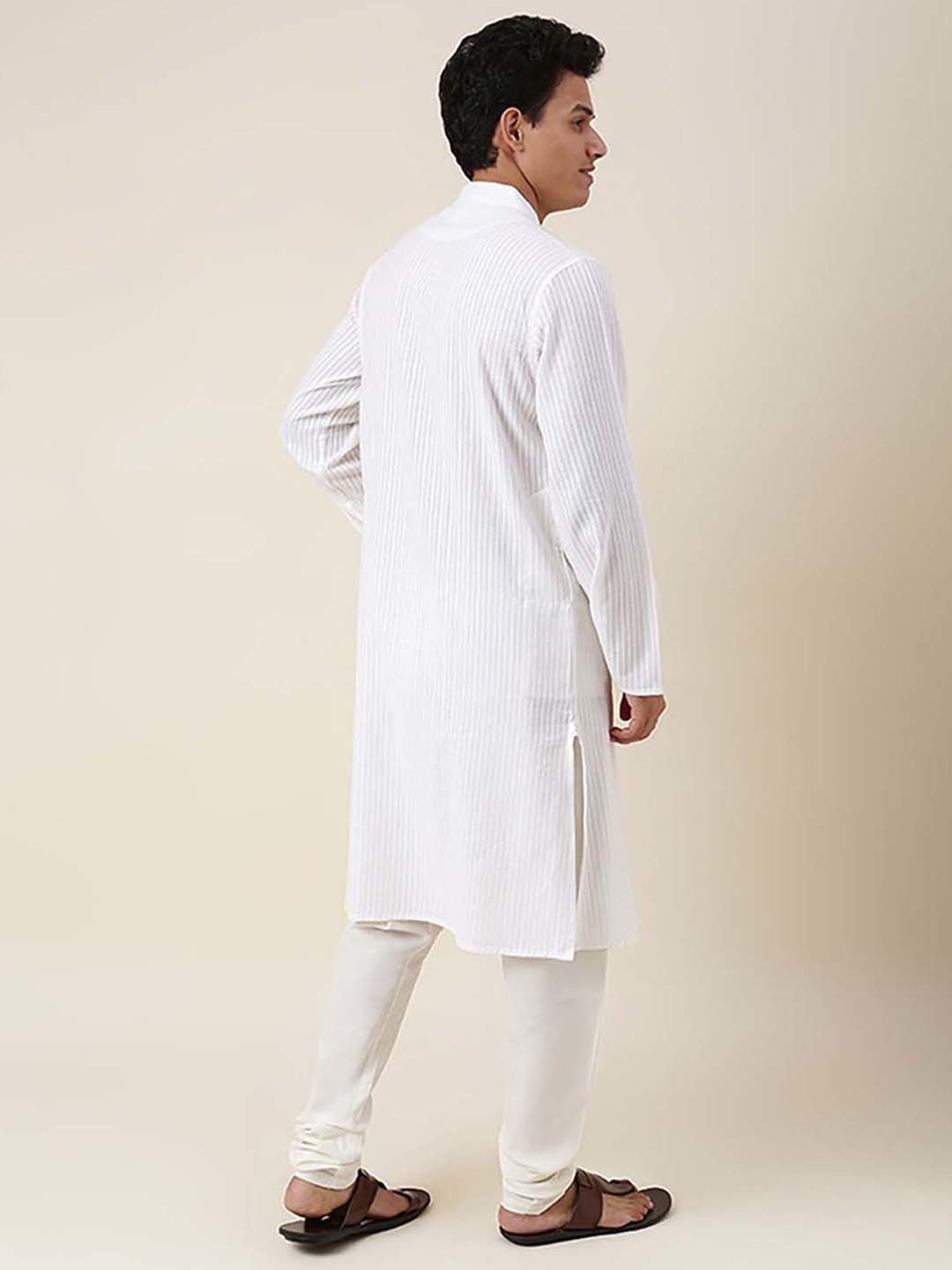 Fabindia White Cotton Regular Fit Striped Kurta