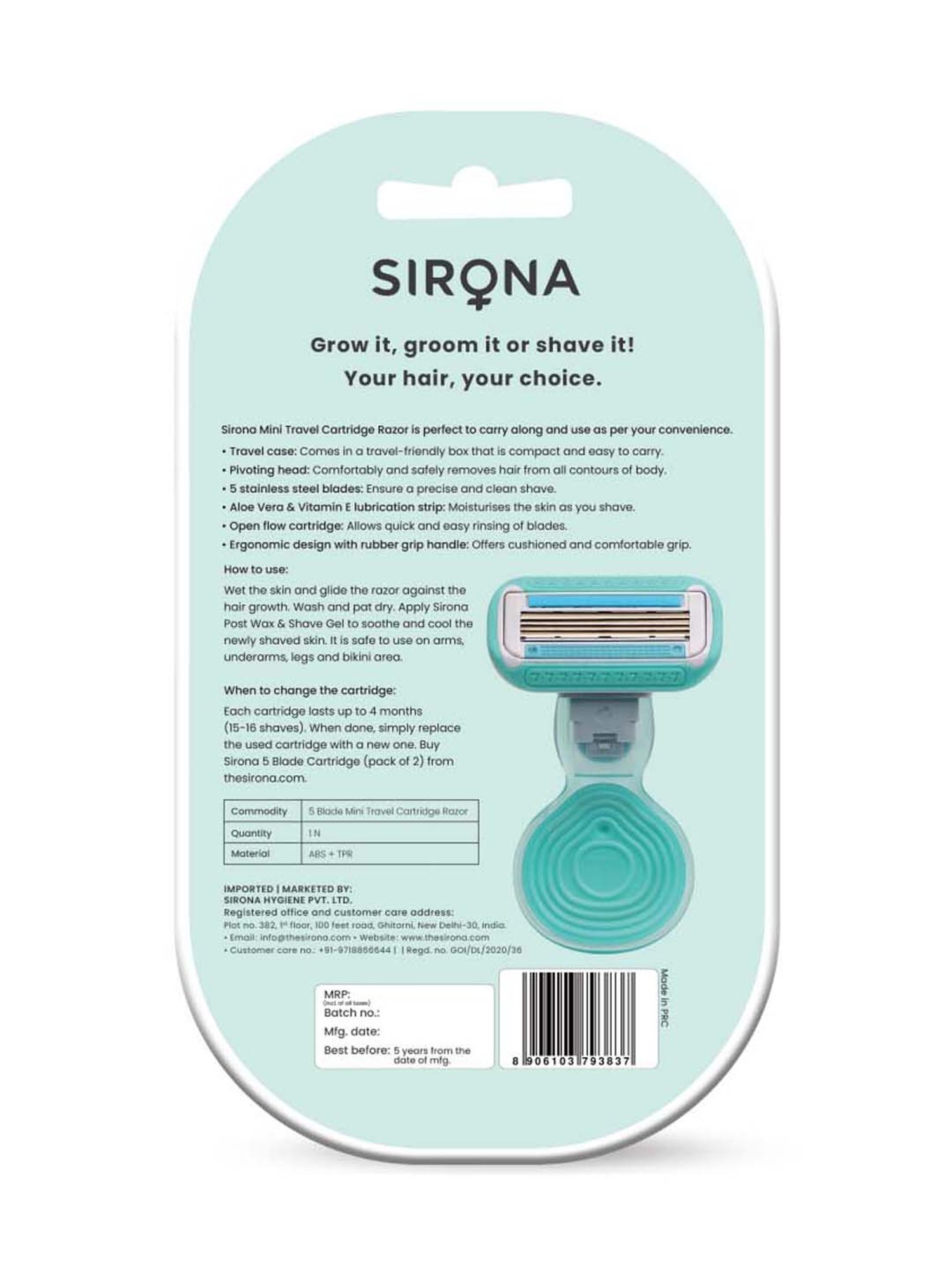 Sirona 5 Blades Body Razor with Replaceable Head - 1 Pc