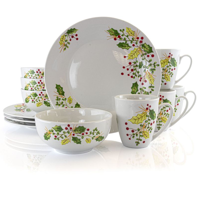 Vremi 16 Piece Multicolor Porcelain Dinnerware Set with 4 Dinner Plates, 4 Dessert Plates, 4 Salad/Soup Bowls, & 4 Coffee/Tea Mugs