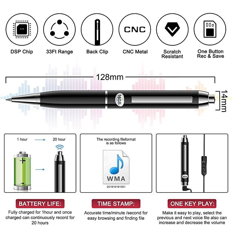 16GB Digital Voice Recorders Mini Voice Activated RecorderRechargable HD Audio Recording Device with PlaybackUSBMP3 for MeetingClassesLecturesSpeechInterviews