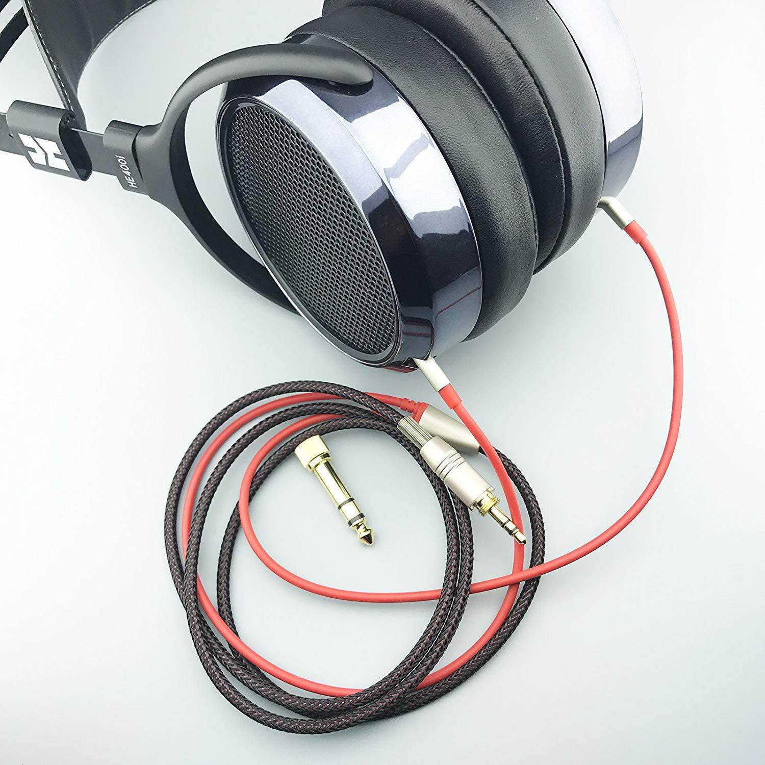 NEOMUSICIA Replacement Cable Compatible with Hifiman HE400S, HE-400I, HE-400i(2.5mm Plug Version), HE560, HE-350, HE1000, HE1000 V2 Headphone 3.5mm & 6.35mm to Dual 2.5mm Jack Male Cord Red 1.2m/4ft