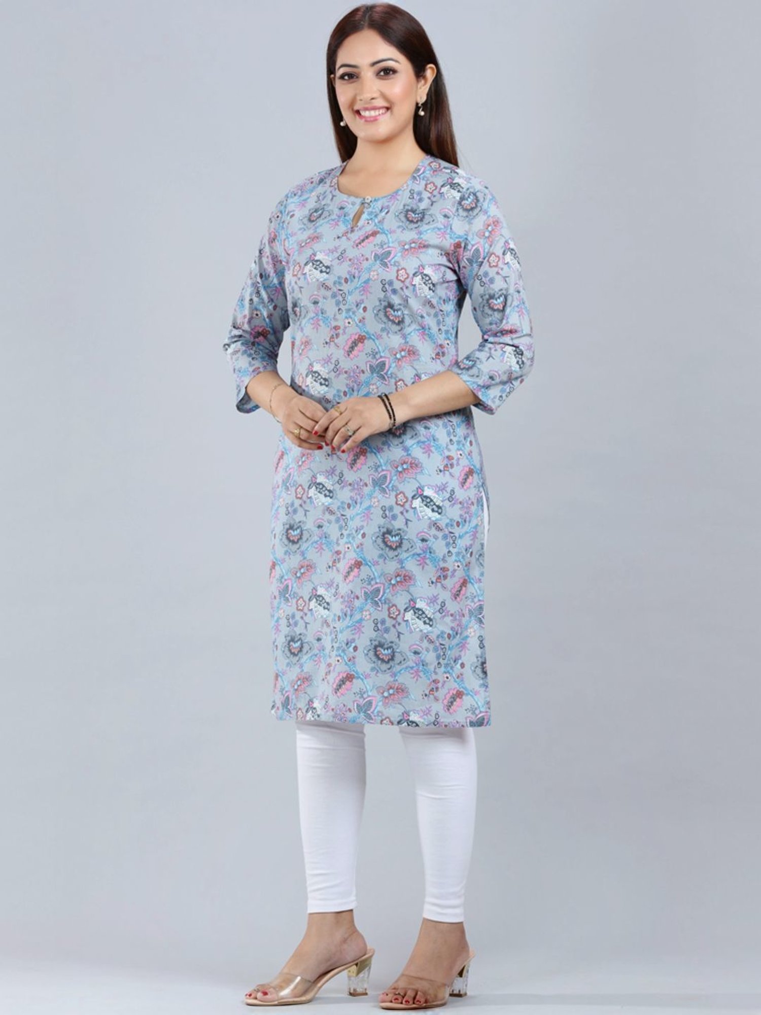 Cotton Culture Grey Cotton Printed Straight Kurta