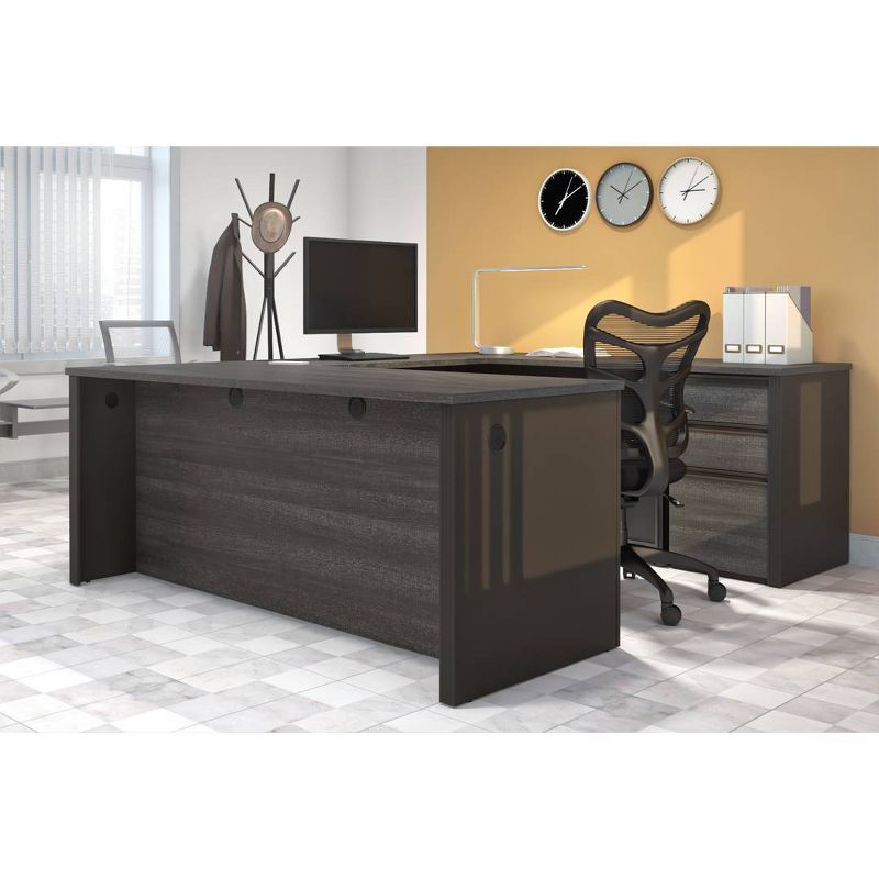 Prestige + Wood U Shape Computer Desk with Storage White Bark Gray/Slate - Bestar