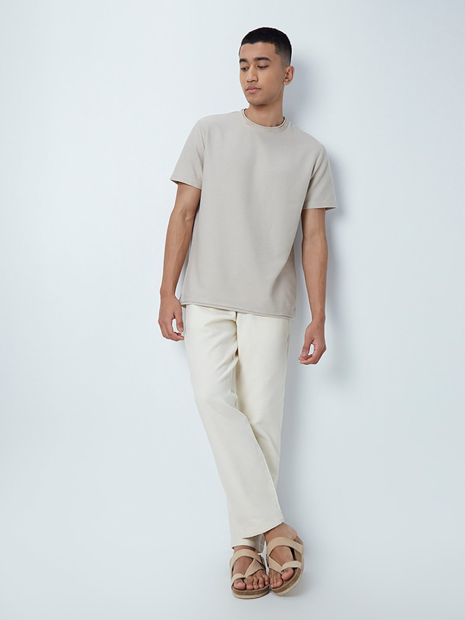 ETA by Westside Beige Self-Textured Slim-Fit T-Shirt