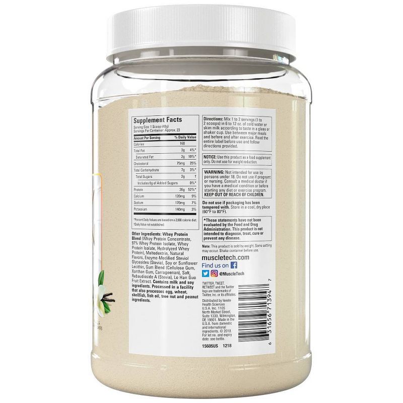 MuscleTech Pure Series Protein Powder - Vanilla - 2lb