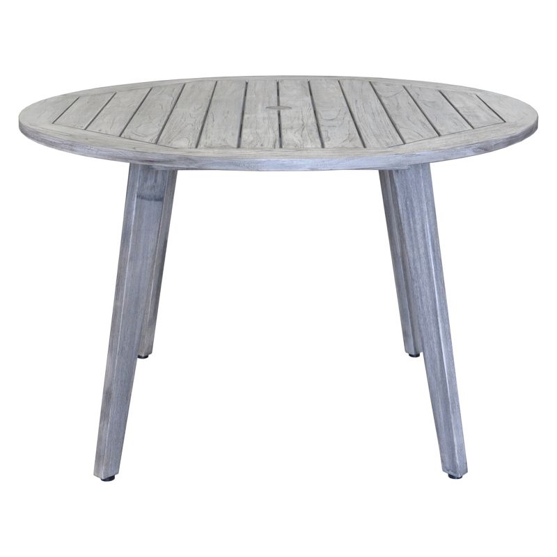 Teak Round La Jolla Outdoor Dining Table with Umbrella Hole and Cover - Driftwood Gray - Courtyard Casual