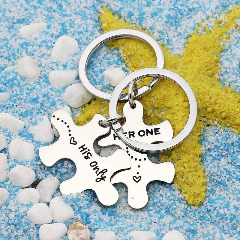 Couple Key Chain Set Gifts for Husband Wife Boyfriend Girlfriend - Her one His Only Pack of 2 Valentine