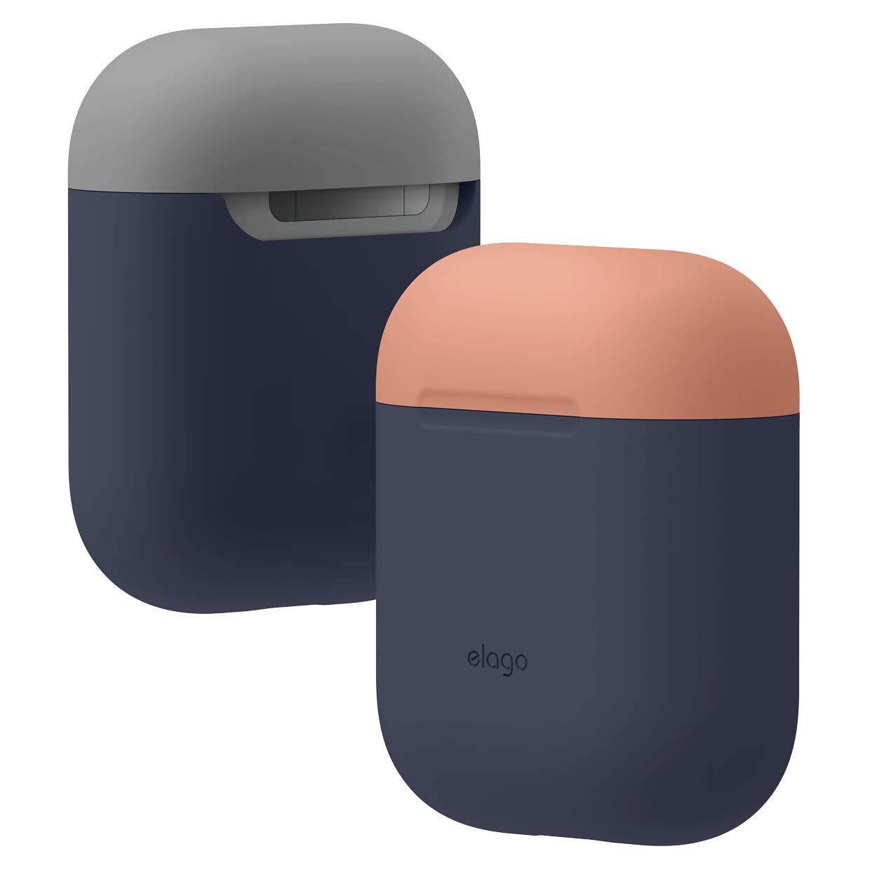 elago AirPods Duo Case [Body-Jean Indigo/Top-Peach, Medium Grey] - [Extra Protection] for Apple AirPods