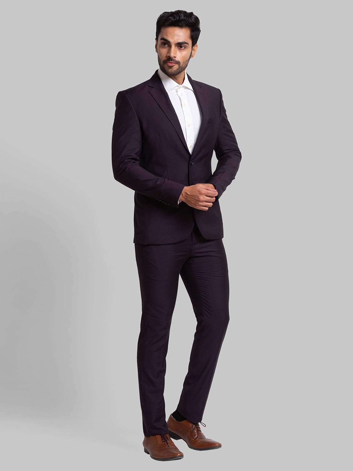 Parx Maroon Regular Fit Self Pattern Two Piece Suit