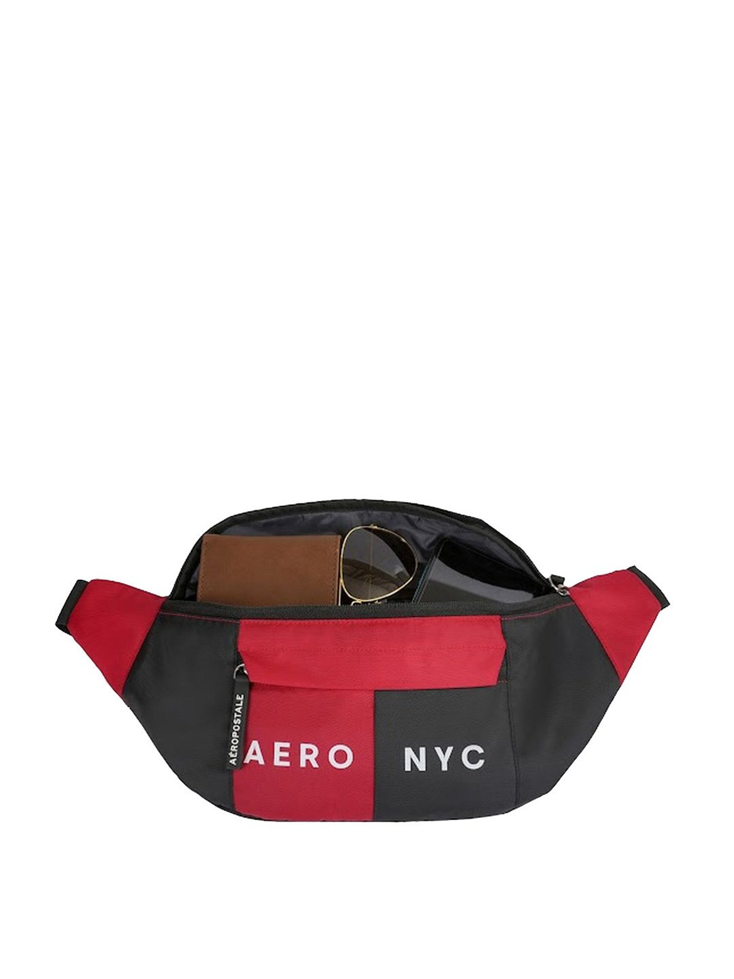 Aeropostale Carlin Red & Black Polyester Color Block Waist Pouch