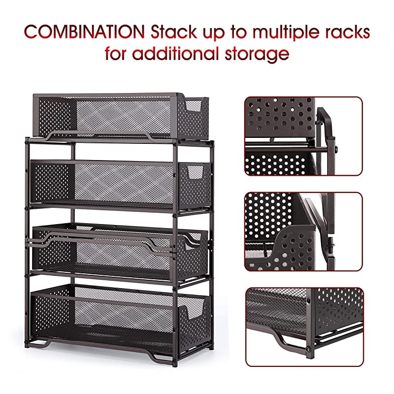 Stackable 2Tier Under Sink Cabinet Organizer with Sliding Storage Drawer Bronze