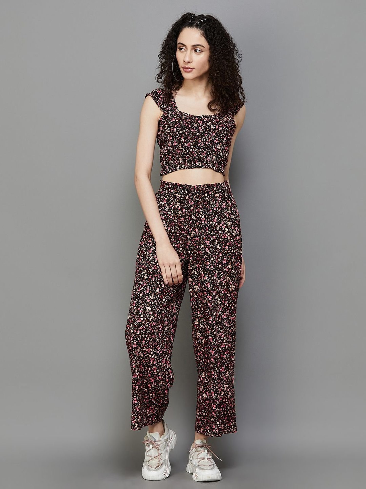 Ginger by Lifestyle Black Printed Top Pant Set