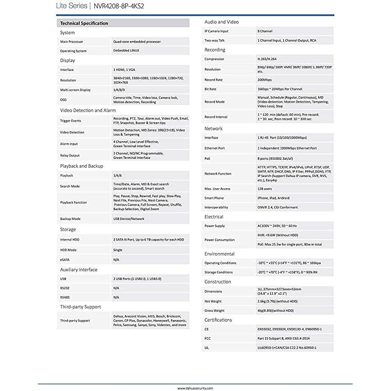 OEM NVR4208-8P-4KS2 8CH 1U 8PoE 4K & H.265 Lite Network Video Recorder
