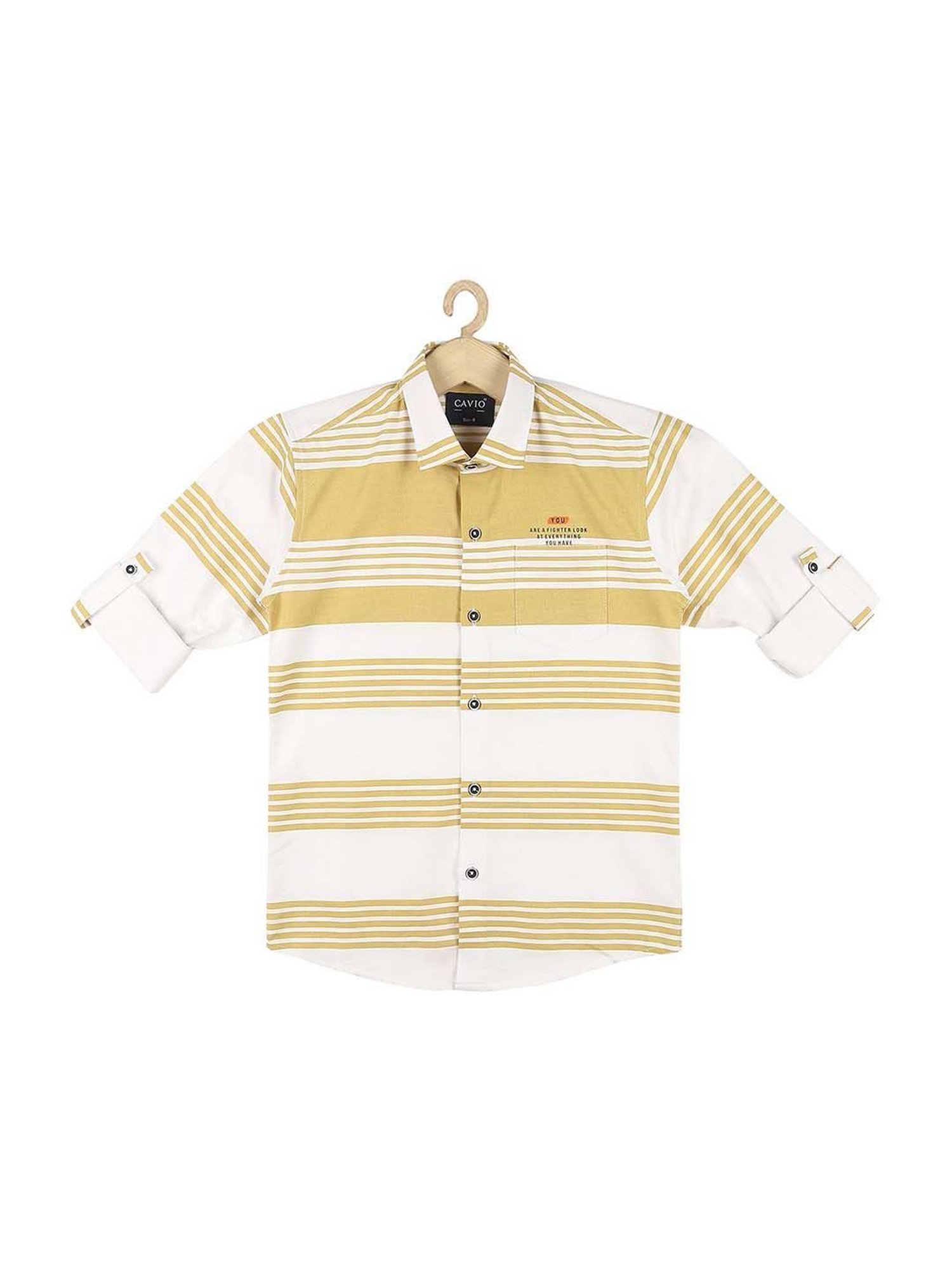 Cavio Kids Gold & White Cotton Striped Full Sleeves Shirt
