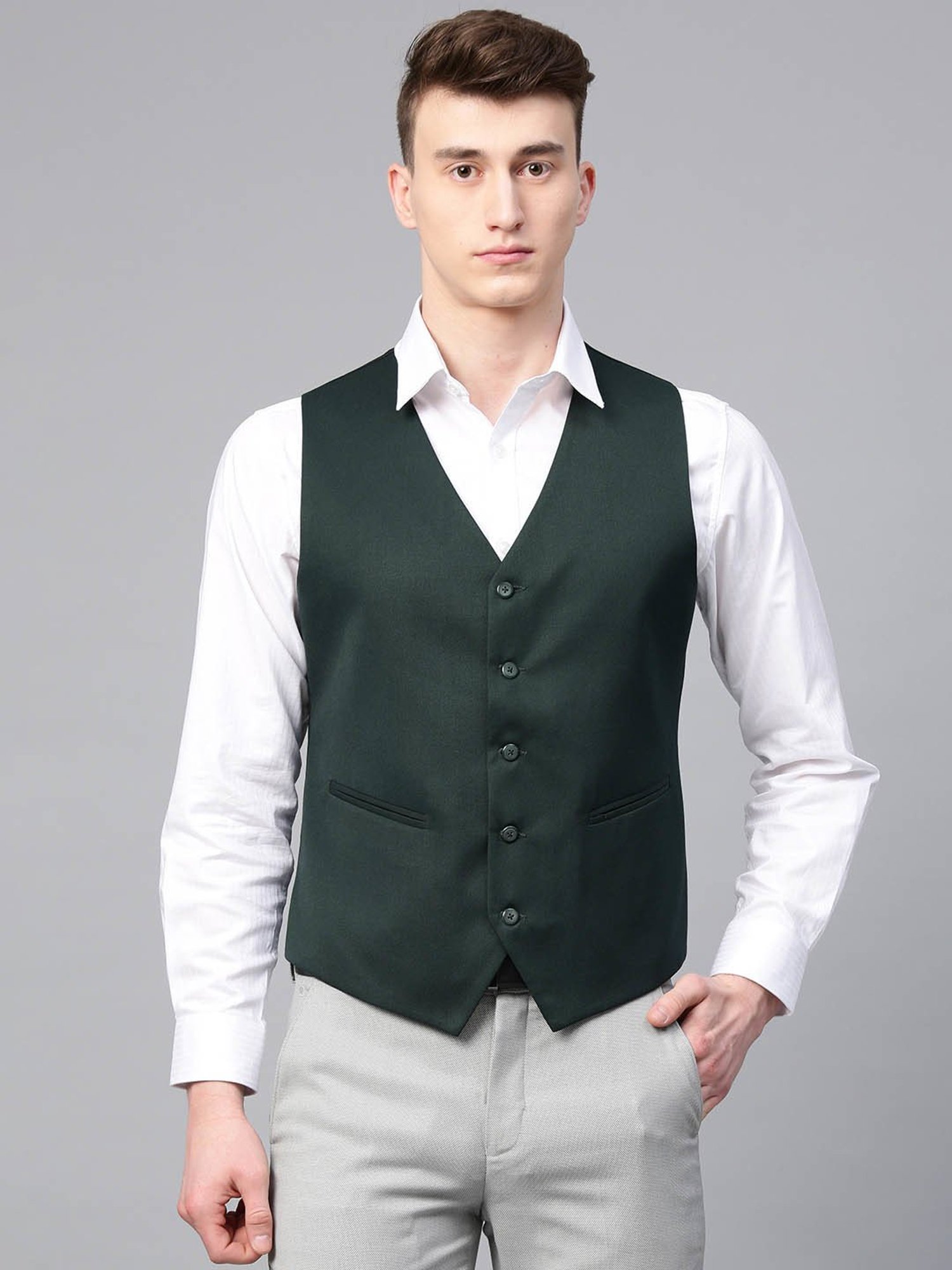 ManQ Green Sleeveless Waistcoat