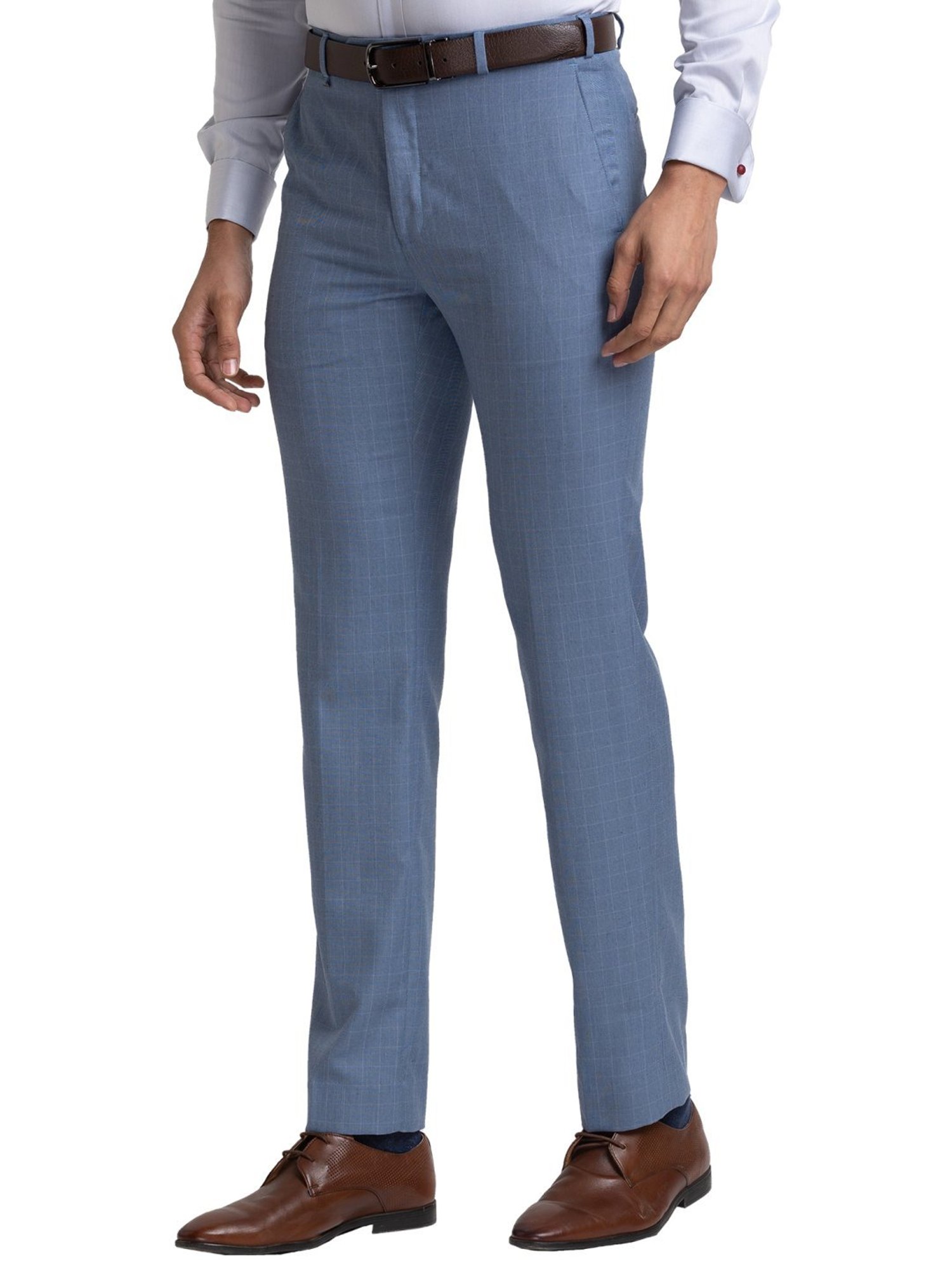 Raymond Blue Contemporary Fit Checks Trousers