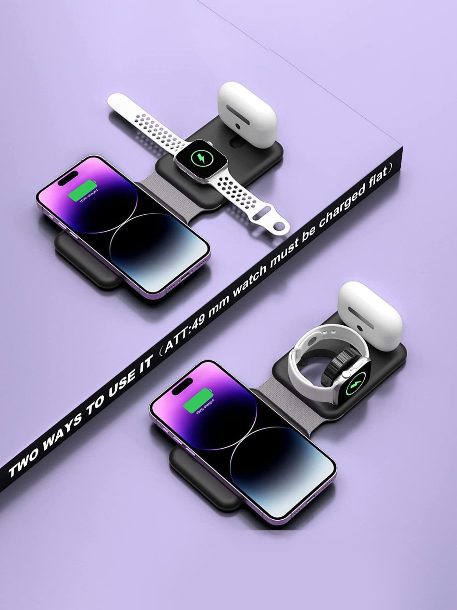 Unigen Audio Unifold 3-in-1 Wireless Charger, Magnetic Foldable Charging Station (Black)