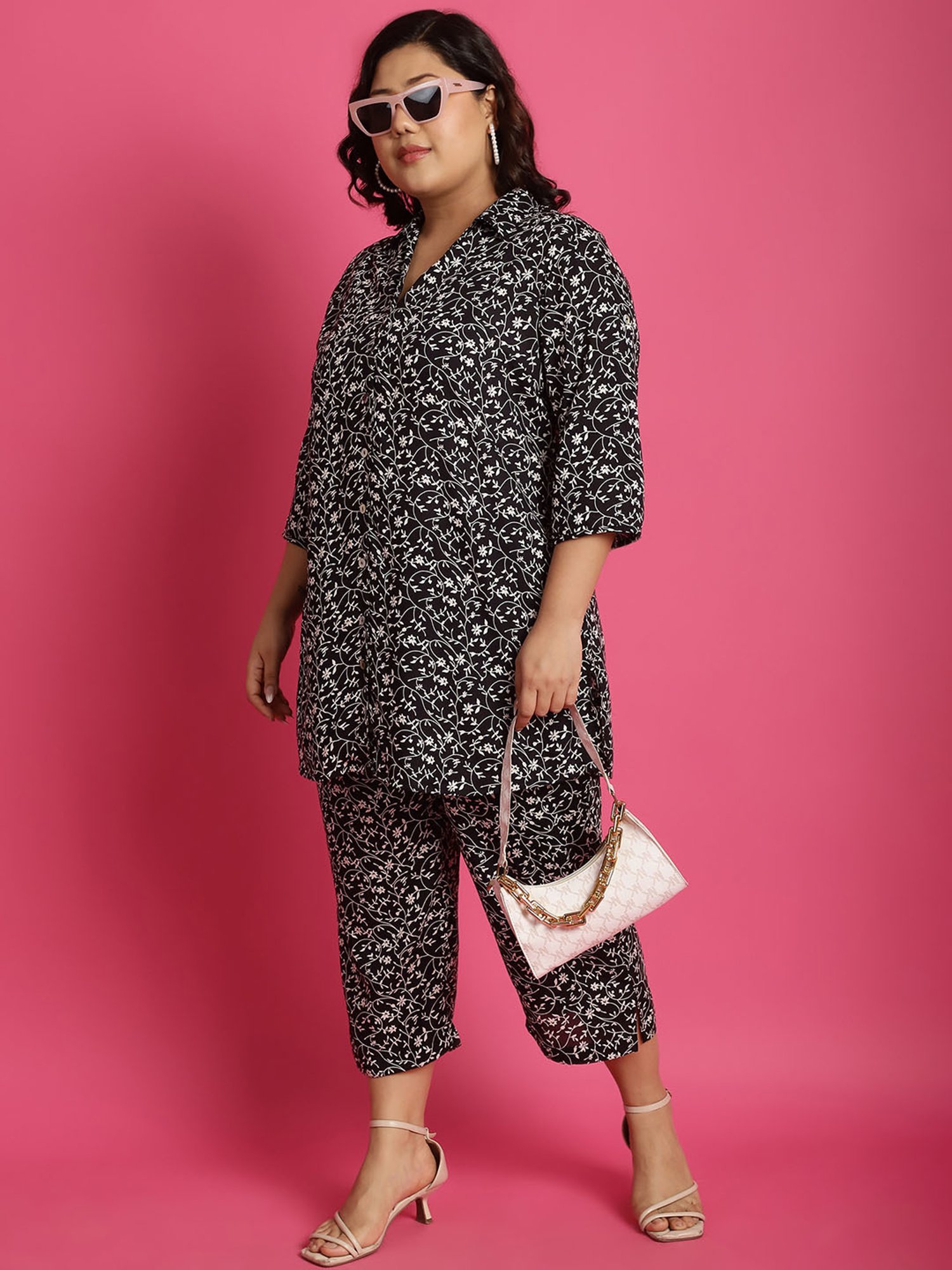 theRebelinme Black Floral Print High Rise Capris