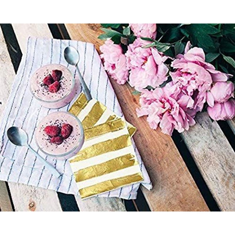 Blue Panda 100 Pack Gold Disposable Paper Napkins 5 Assorted Designs Baby Shower Party Supplies, 5x5"