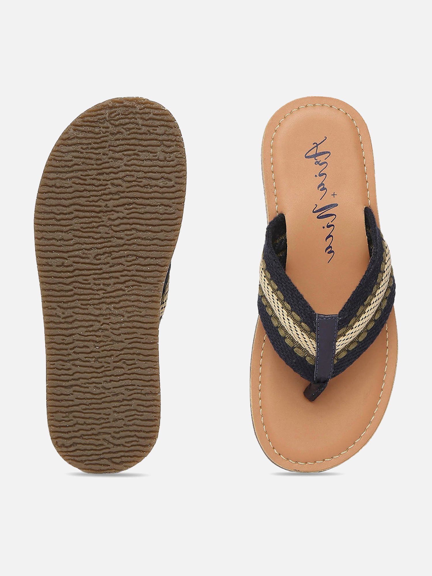 Aria Nica Kids Slam Navy & Tan Flip Flops