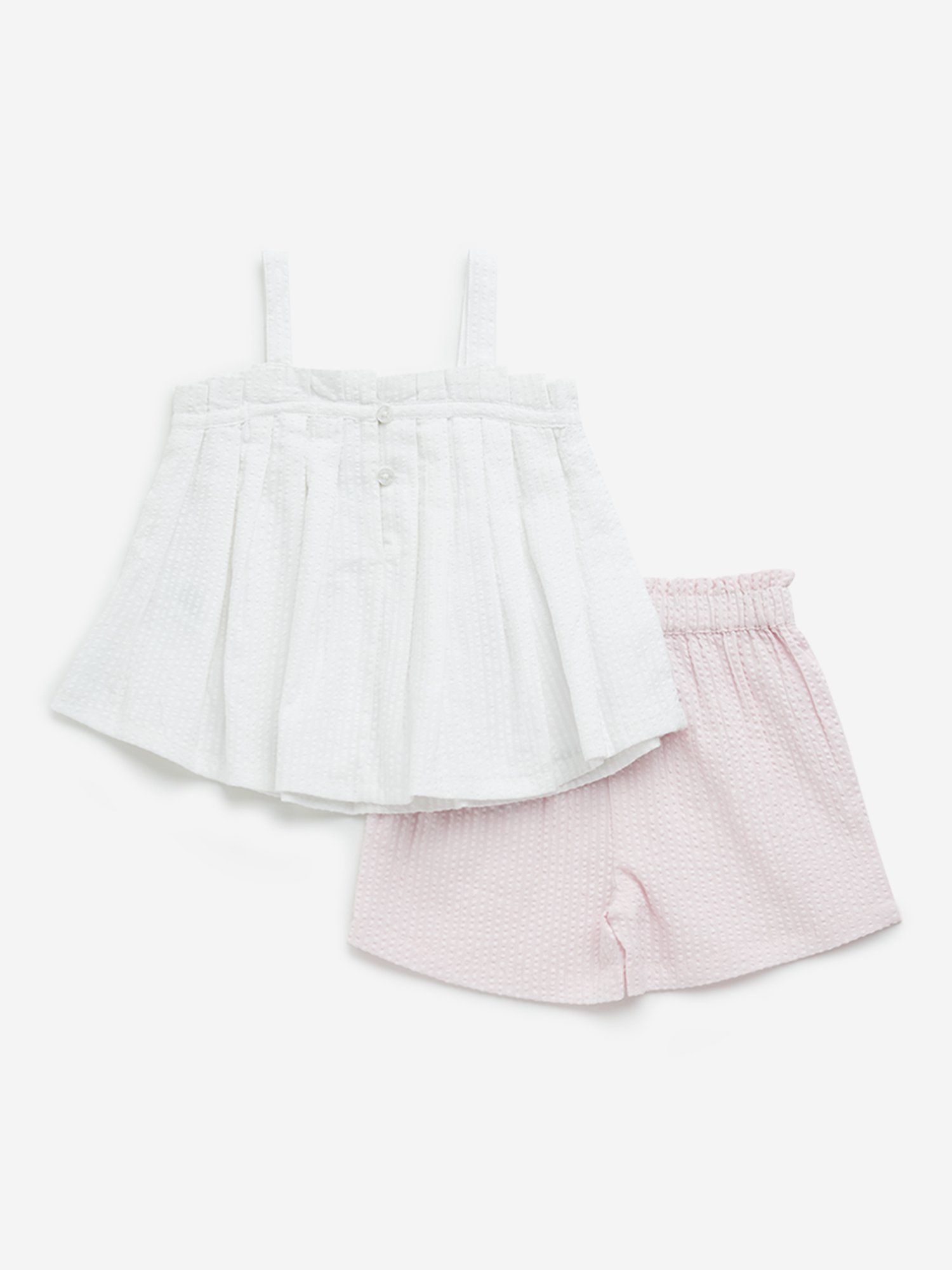 HOP Baby by Westside White & Pink Seersucker Cotton Top & Shorts Set